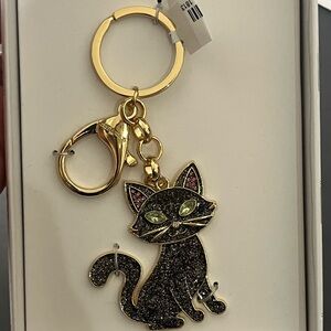 Elegant Black Cat Keychain with Gold Accents